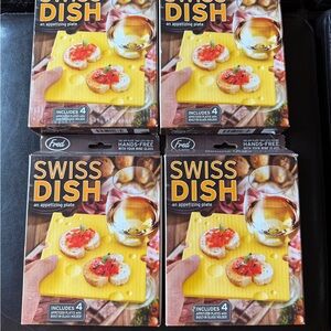 16 NEW (4 boxes of 4) Wine Holder Snack Plates by Fred w/ Swiss Cheese Design